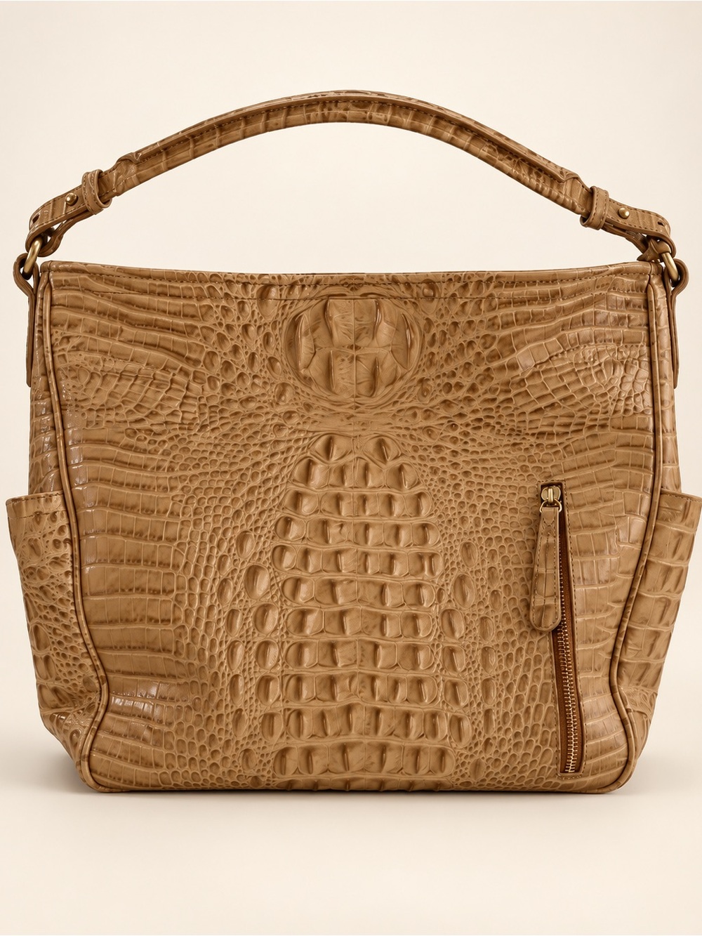 Brahmin Large Jacqueline Toasted Almond Melbourne Croc Leather Hobo - Picture 2 of 14